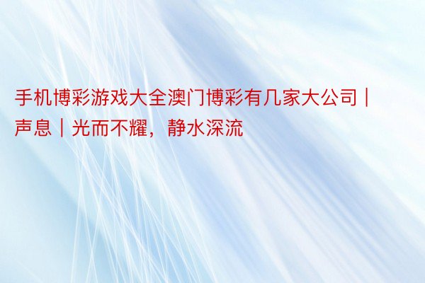 手机博彩游戏大全澳门博彩有几家大公司 | 声息｜光而不耀，静水深流