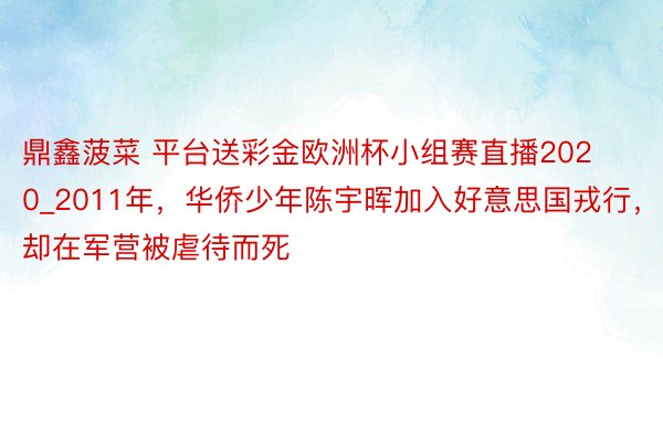 鼎鑫菠菜 平台送彩金欧洲杯小组赛直播2020_2011年，华侨少年陈宇晖加入好意思国戎行，却在军营被虐待而死